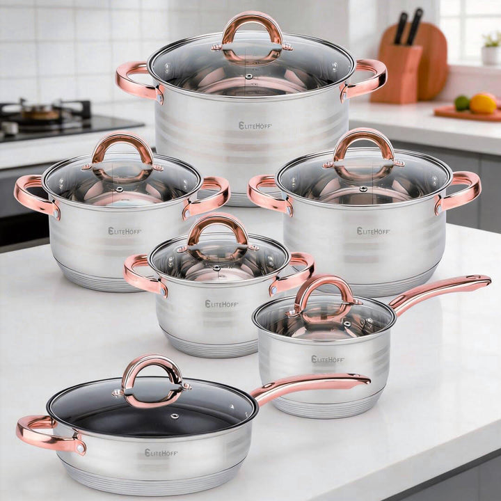 Bateria de Cozinha Premium Rosa 12 Peças em Aço Inoxidável
