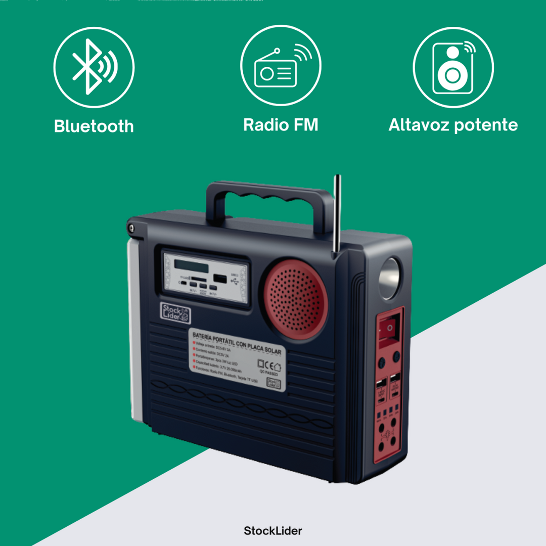 Bateria Portátil com Placa Solar 3 em 1