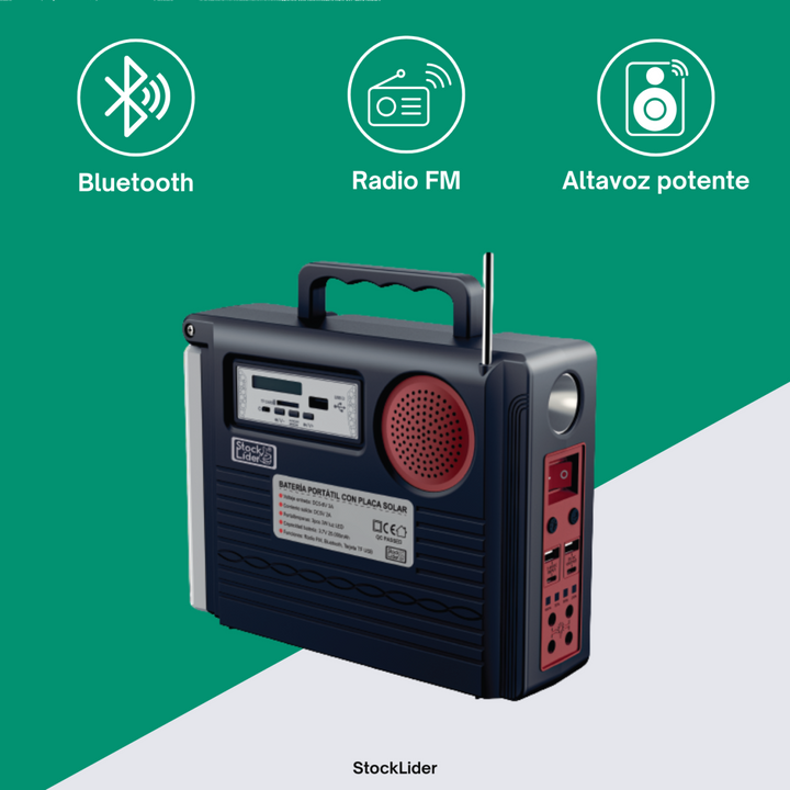 Bateria Portátil com Placa Solar 3 em 1