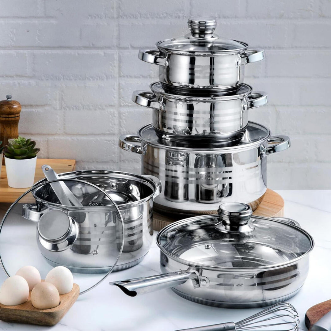 Bateria de Cozinha Premium 12 Peças em Aço Inoxidável