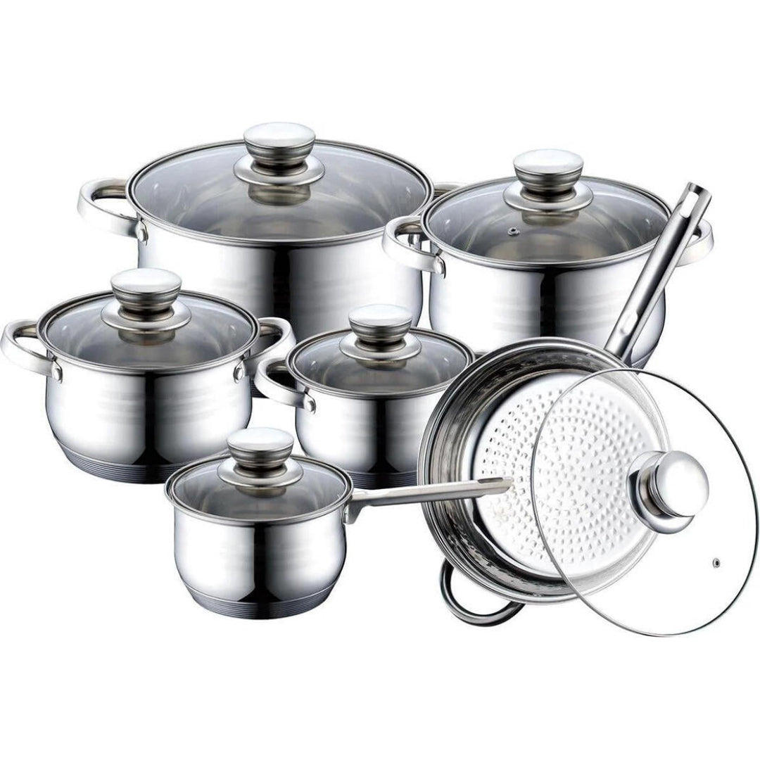 Bateria de Cozinha Premium 12 Peças em Aço Inoxidável