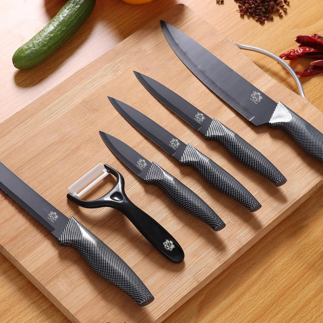 Conjunto de Facas de Cozinha Profissionais 6 Peças em Aço Inoxidável – Preto