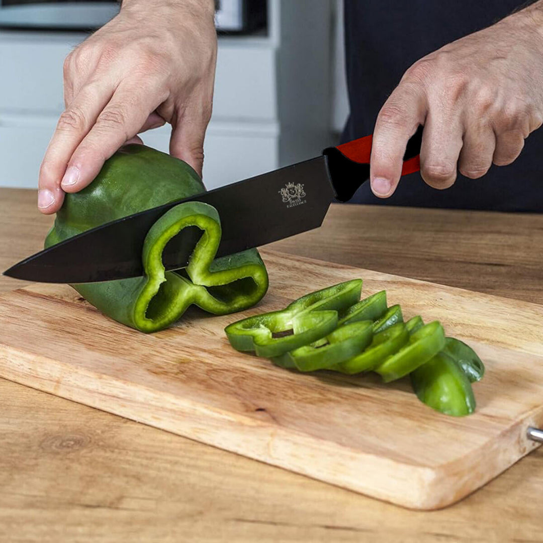 Conjunto de Facas de Cozinha Profissionais 6 Peças em Aço Inoxidável – Vermelho
