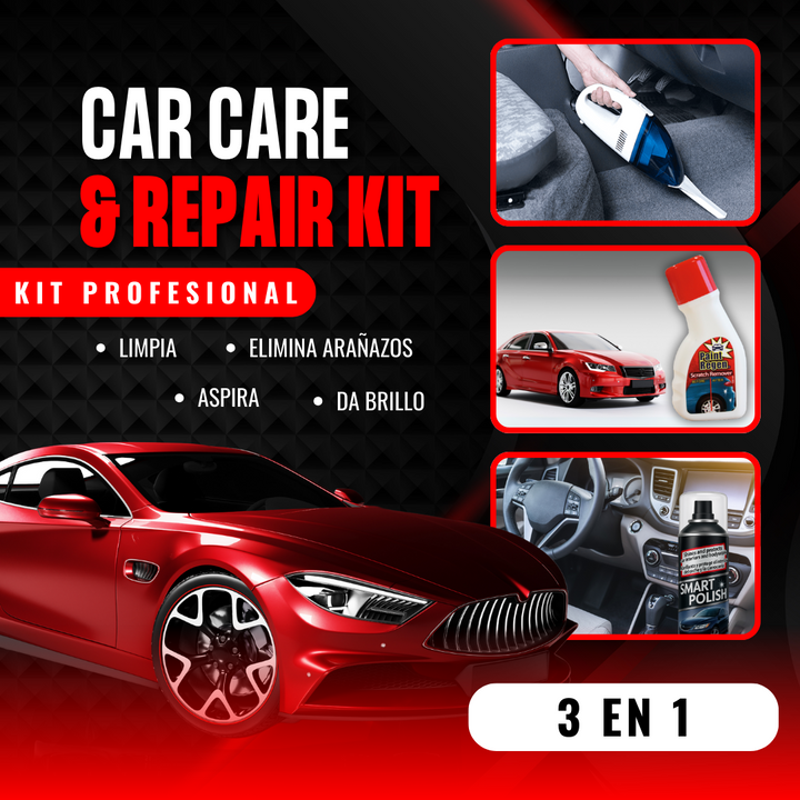 Kit 3 em 1 para carro: elimina arranhões, dá brilho e aspira como um profissional