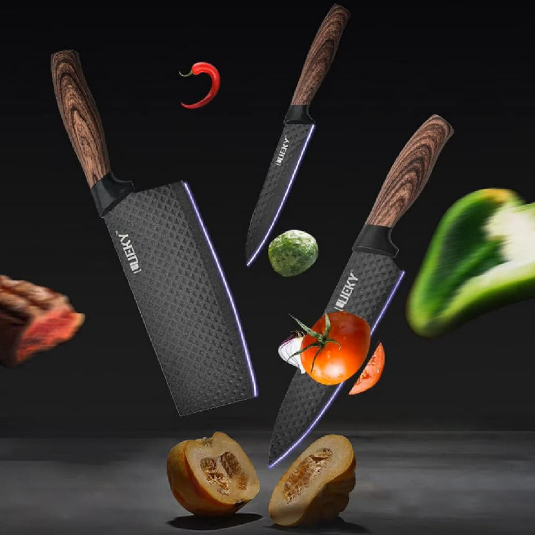 Conjunto de Facas de Cozinha 6 Peças com Tesoura e Descascador – Preto Premium