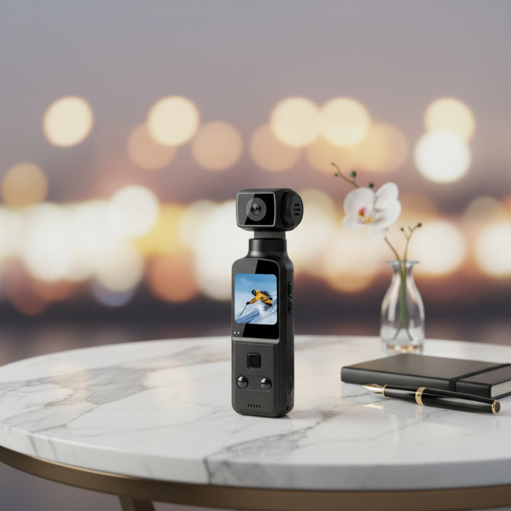 Câmara Digital de Bolso 4K – Rotação 270°, Wi-Fi, Estabilização e Gravação em Movimento