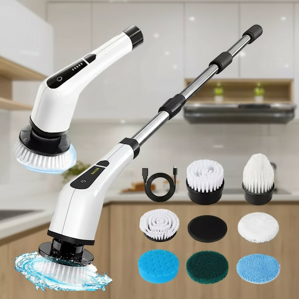 Escova Elétrica de Limpeza Giratória Sem Fios com 9 Cabeças – Casa, Casa de Banho e Automóvel