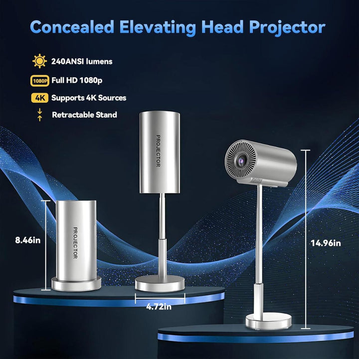 Projetor Inteligente Sem Fios Wi-Fi + Bluetooth – Cabeça Ajustável 90°