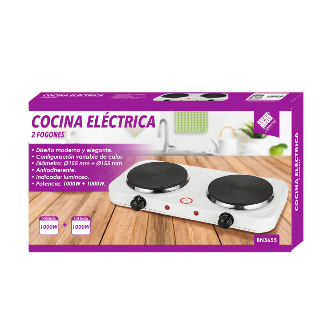 Fogão Elétrico de 2 Placas – 2000W (Branco)