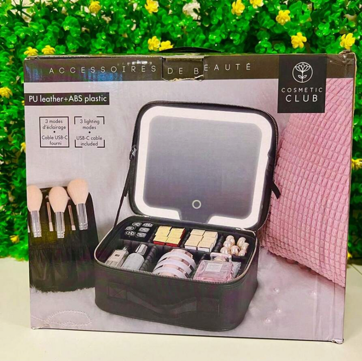 Bolsa de Maquilhagem Portátil com Espelho e Luz LED