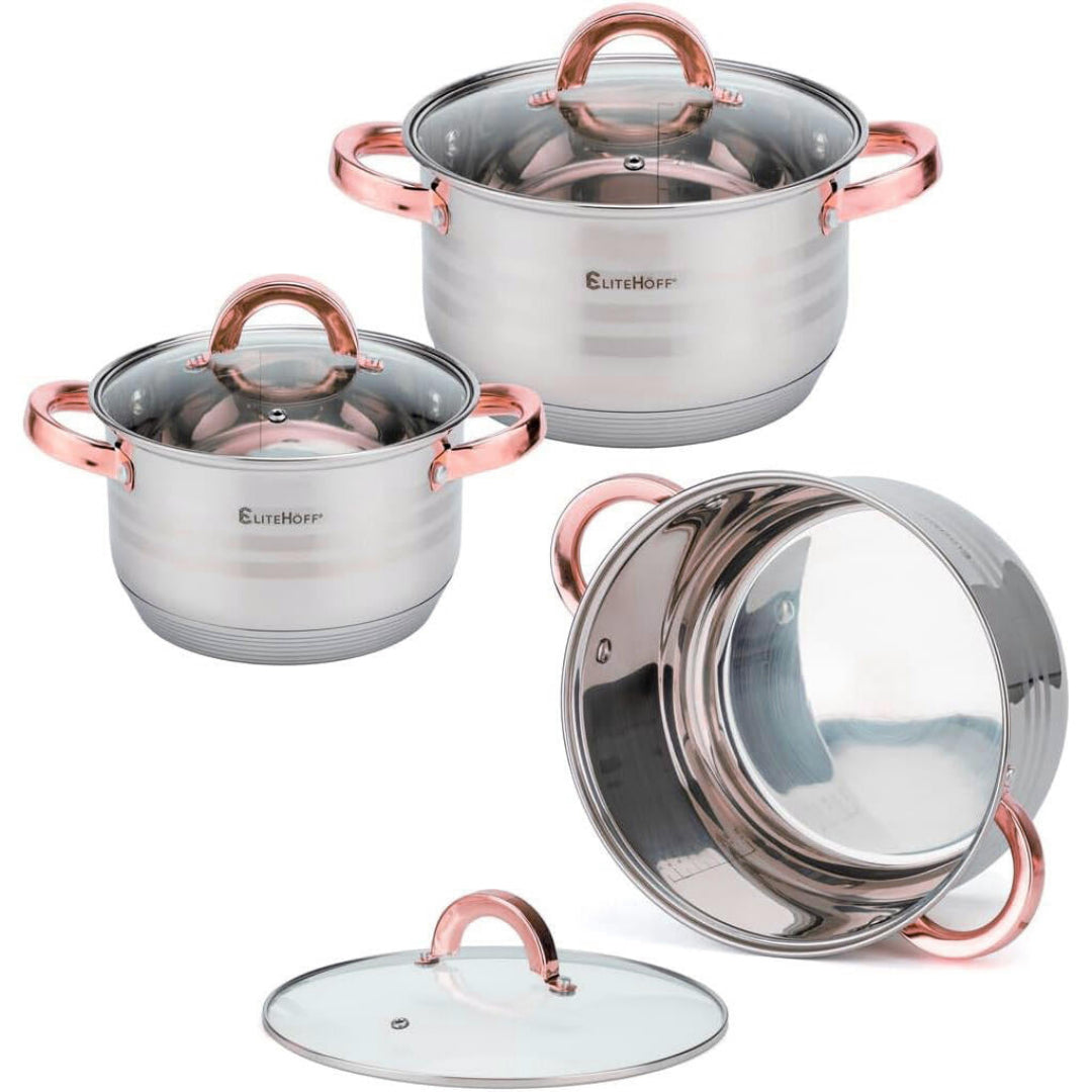 Bateria de Cozinha Premium Rosa 12 Peças em Aço Inoxidável