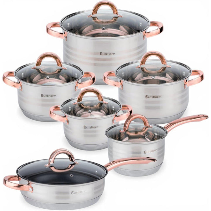 Bateria de Cozinha Premium Rosa 12 Peças em Aço Inoxidável