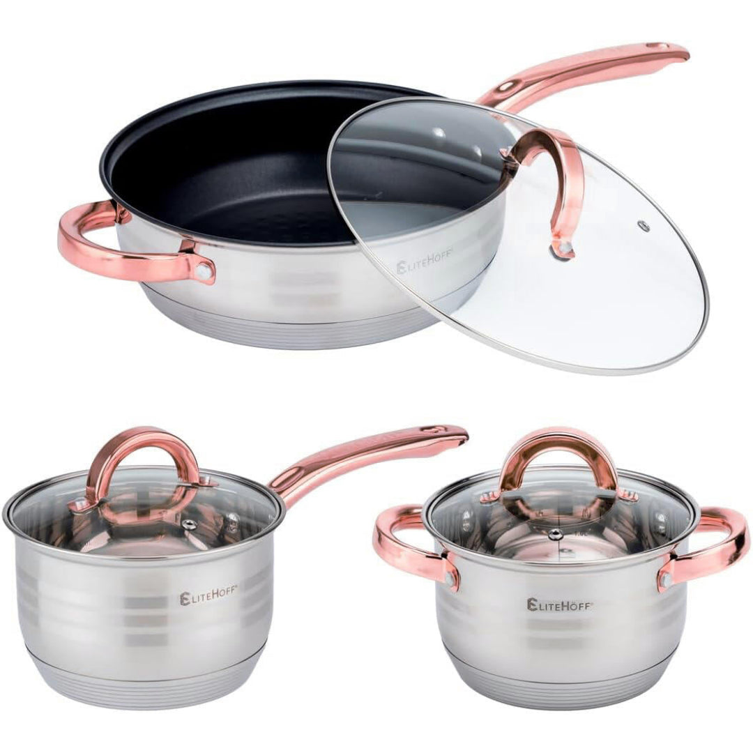 Bateria de Cozinha Premium Rosa 12 Peças em Aço Inoxidável