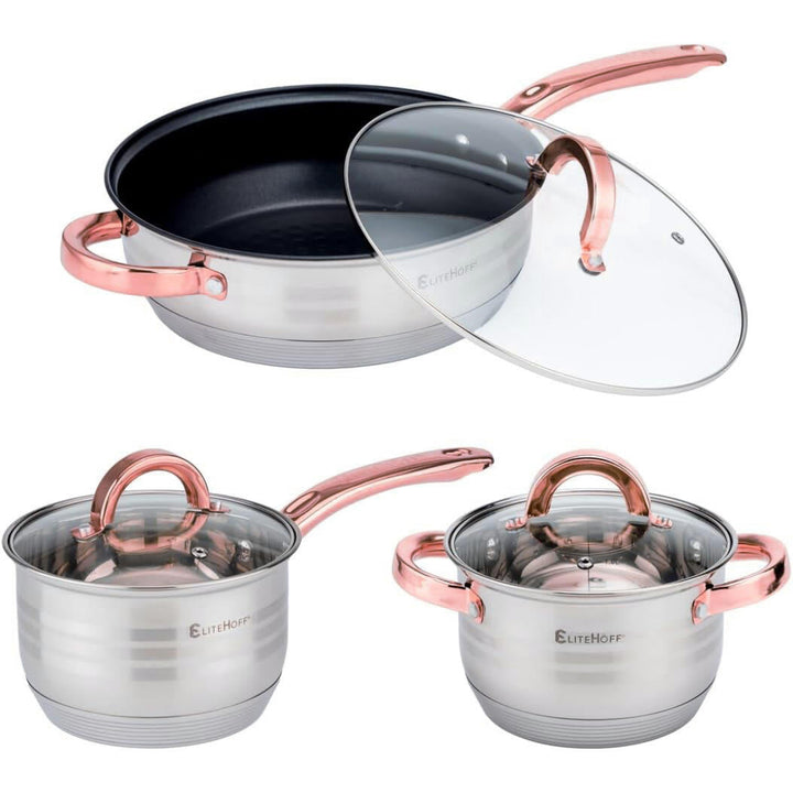 Bateria de Cozinha Premium Rosa 12 Peças em Aço Inoxidável