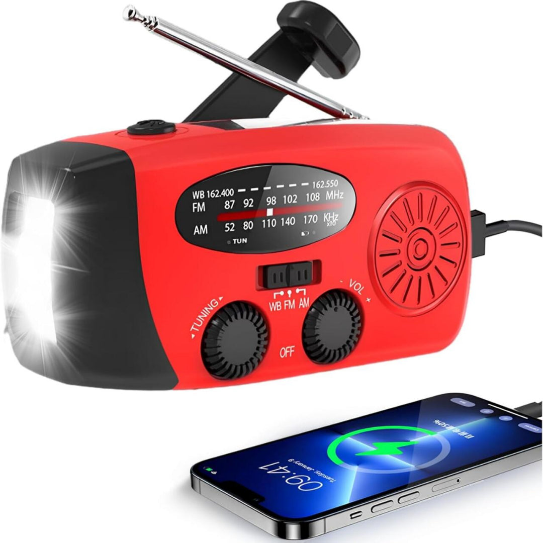 Rádio e Lanterna Multiusos a Manivela de Emergência