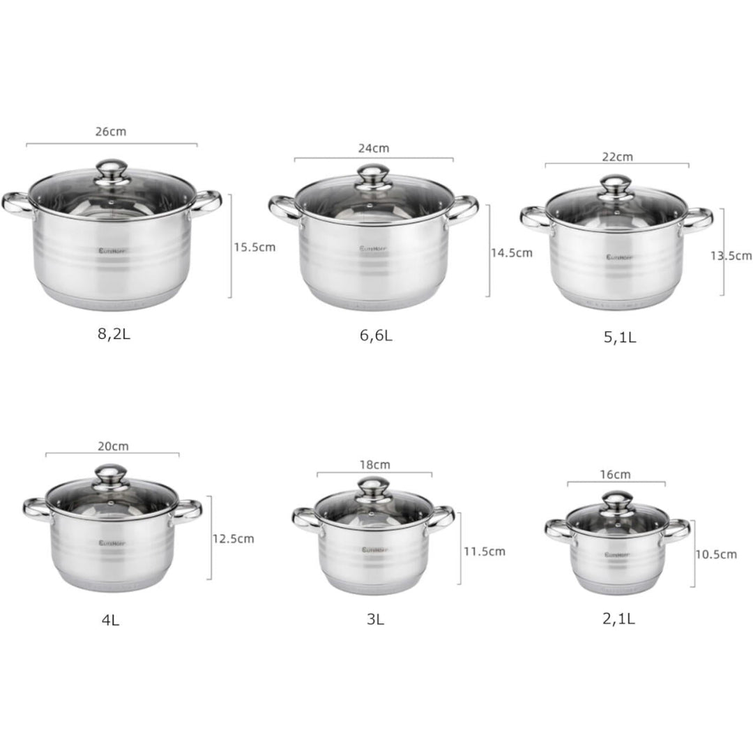 Bateria de Cozinha Premium 12 Peças em Aço Inoxidável Mod.1