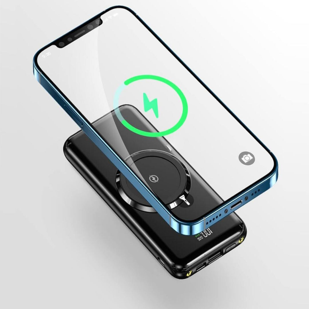 Powerbank 12000mAh com Carga Sem Fios + Cabos Integrados – Multi-Funções & Super Portátil