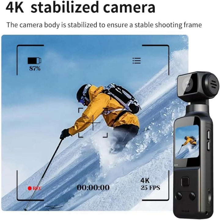 Câmara Digital de Bolso 4K – Rotação 270°, Wi-Fi, Estabilização e Gravação em Movimento