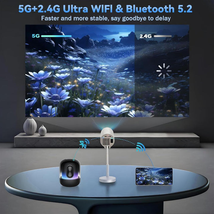 Projetor Inteligente Sem Fios Wi-Fi + Bluetooth – Cabeça Ajustável 90°