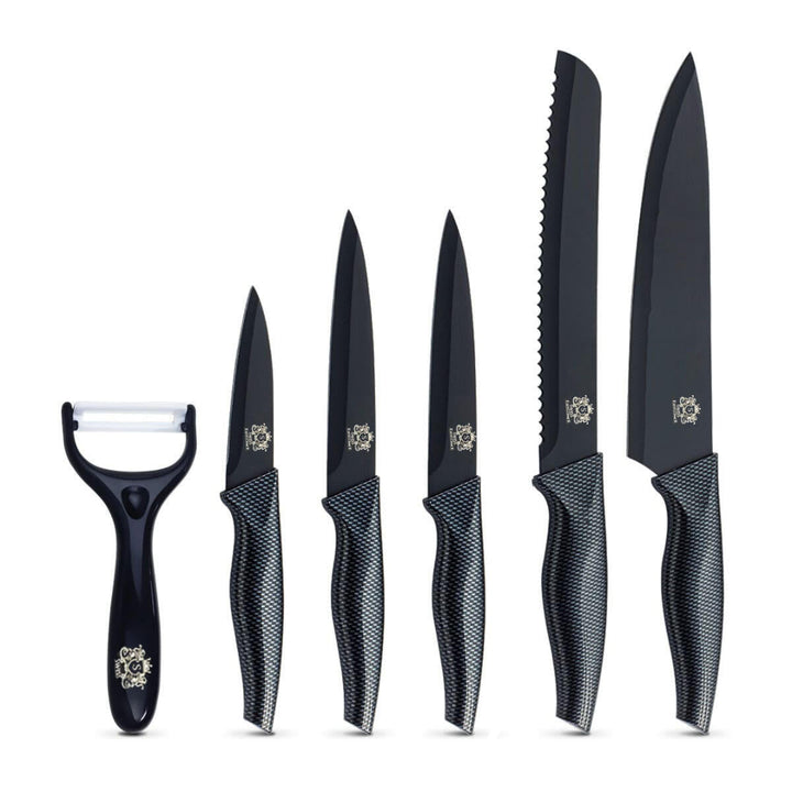 Conjunto de Facas de Cozinha Profissionais 6 Peças em Aço Inoxidável – Preto