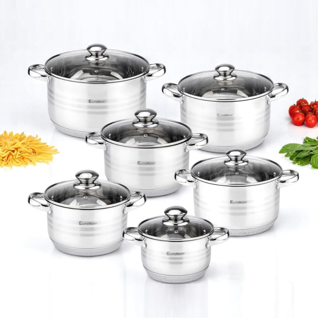 Bateria de Cozinha Premium 12 Peças em Aço Inoxidável Mod.1