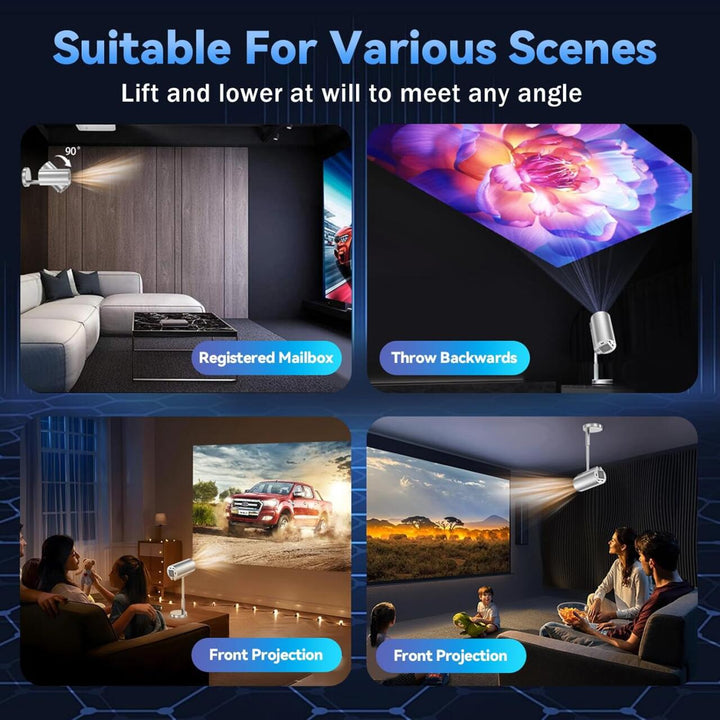 Projetor Inteligente Sem Fios Wi-Fi + Bluetooth – Cabeça Ajustável 90°