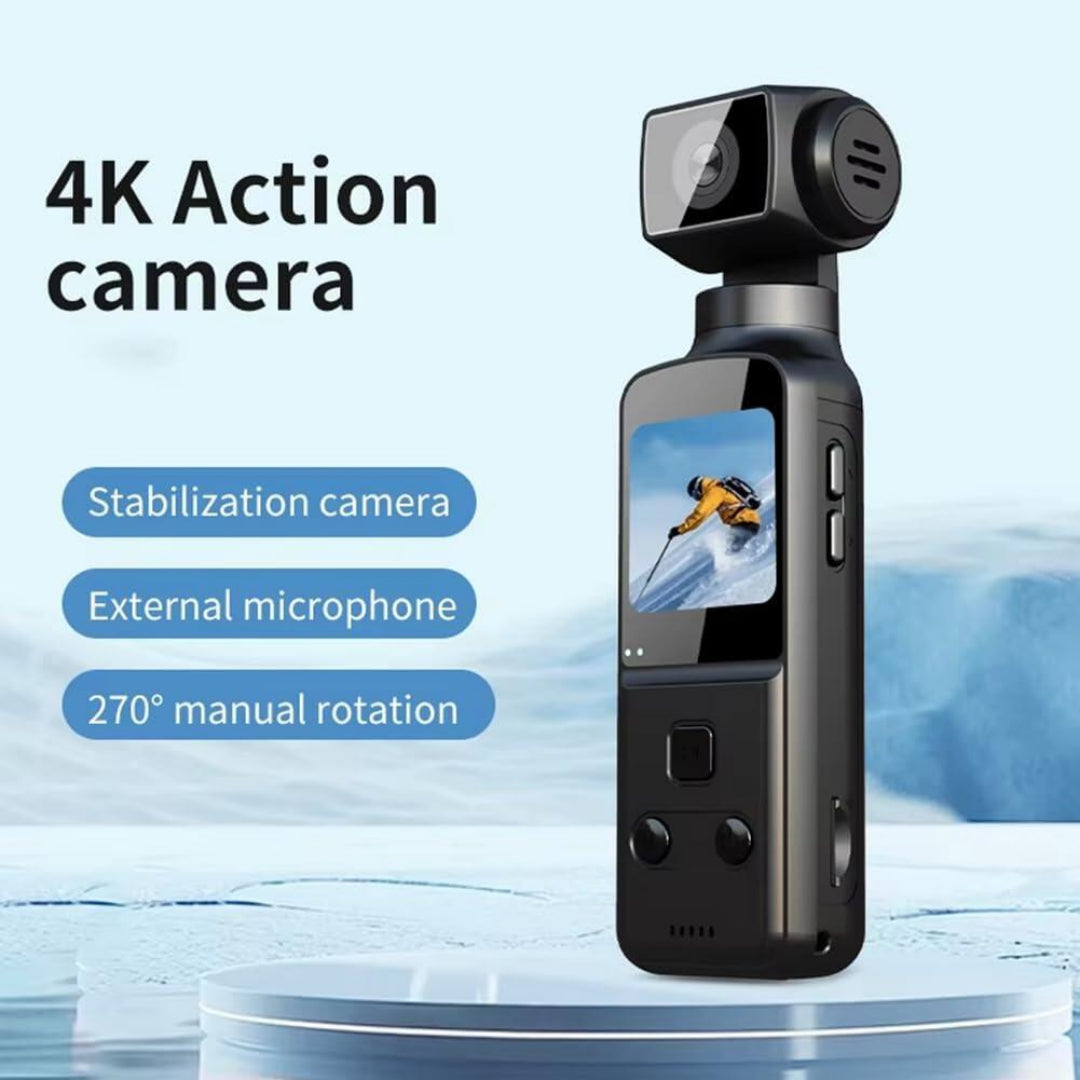 Câmara Digital de Bolso 4K – Rotação 270°, Wi-Fi, Estabilização e Gravação em Movimento