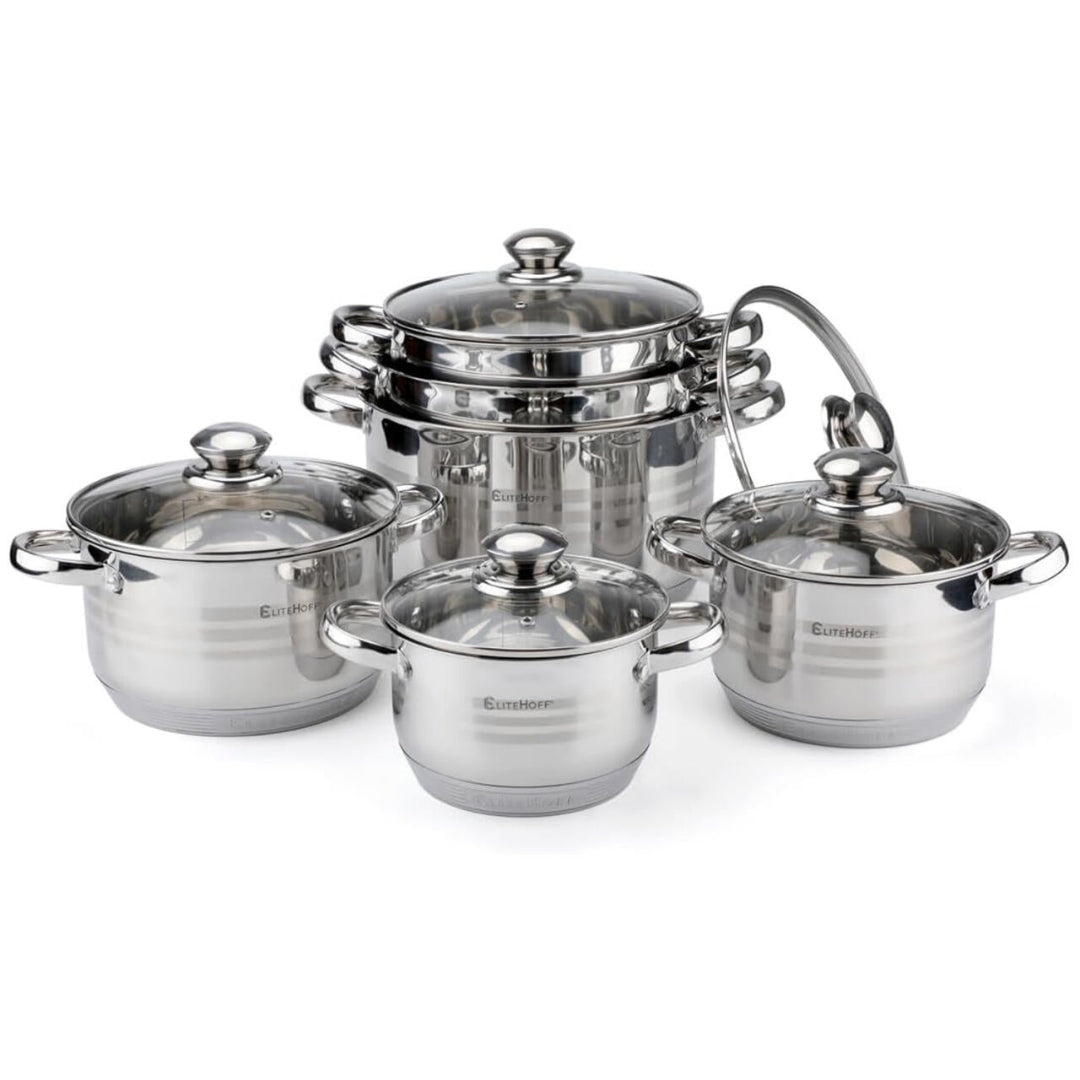 Bateria de Cozinha Premium 12 Peças em Aço Inoxidável Mod.1