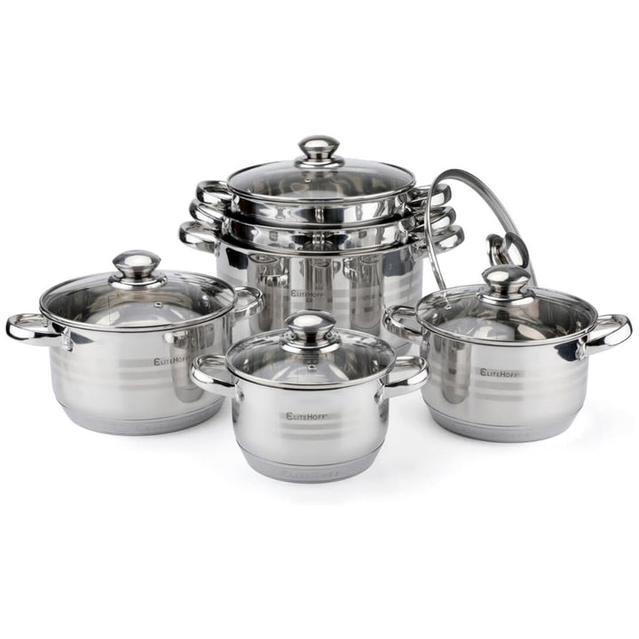 Bateria de Cozinha Premium 12 Peças em Aço Inoxidável Mod.1