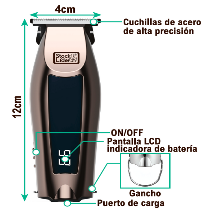 Máquina de Cortar Cabelo Profissional com Ecrã LCD (USB-C)