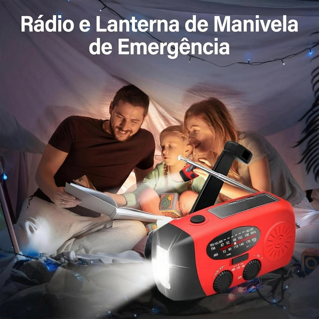 Rádio e Lanterna Multiusos a Manivela de Emergência