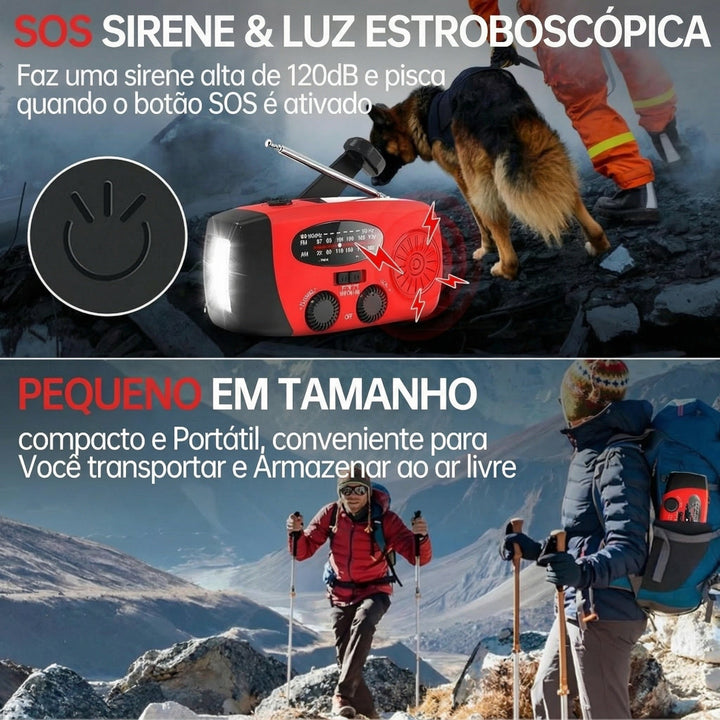 Rádio e Lanterna Multiusos a Manivela de Emergência