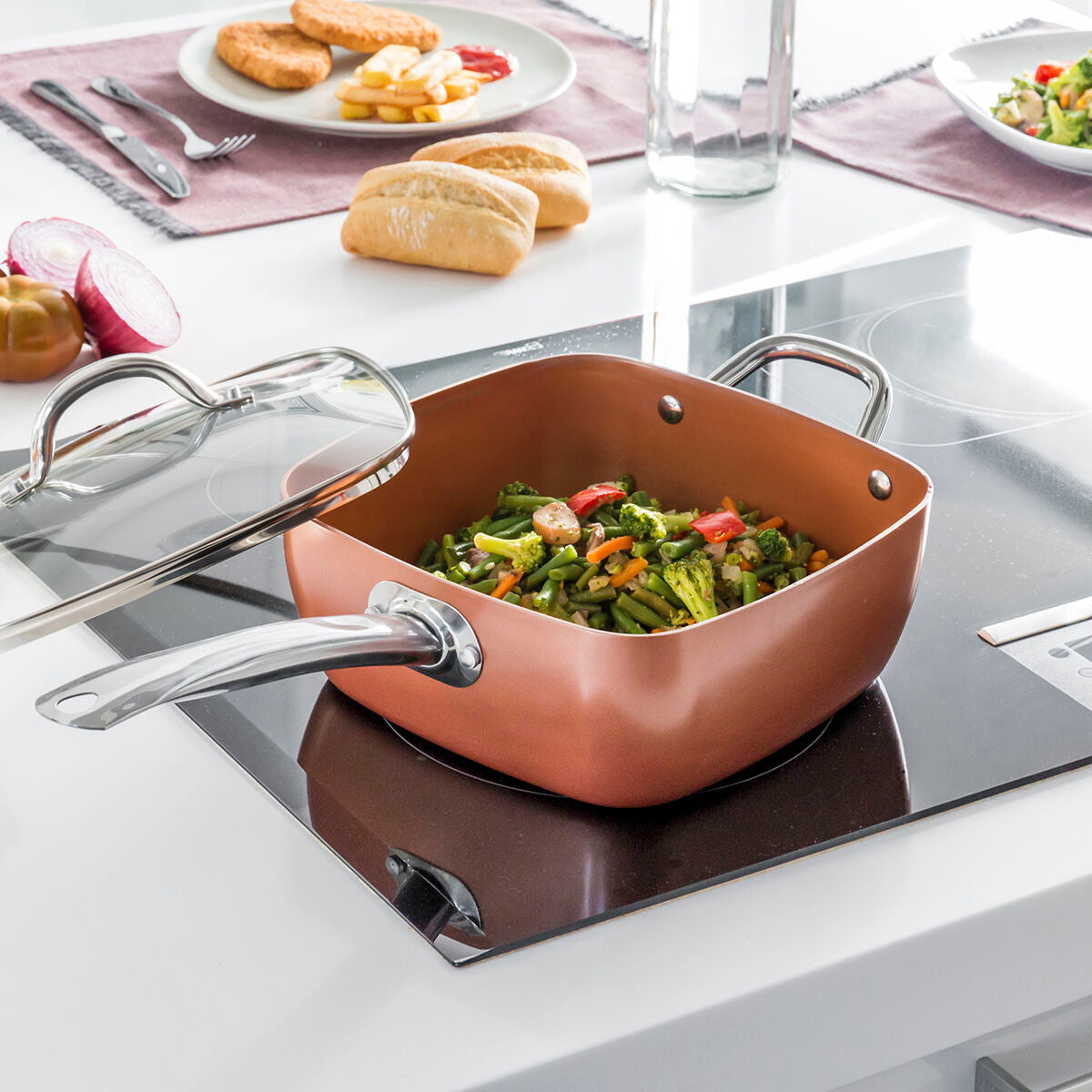 Conjunto de Frigideira Multifunções 5 em 1 Copper Coppans InnovaGoods 4 Peças